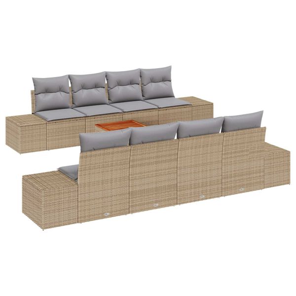 vidaXL Tuinbankenset met opslag 9 pcs Beige en Licht Grijs poly rattan