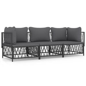 vidaXL 3-delige Loungeset met kussens staal antracietkleurig