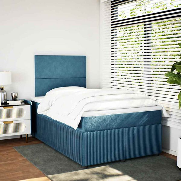 vidaXL Boxspring met matras fluweel donkerblauw 120x200 cm