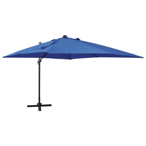 vidaXL Zweefparasol met paal en LED-verlichting 300 cm azuurblauw