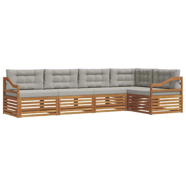 vidaXL Buiten bankenset met kussen 5 pcs Natuurlijk en Lichtgrijs