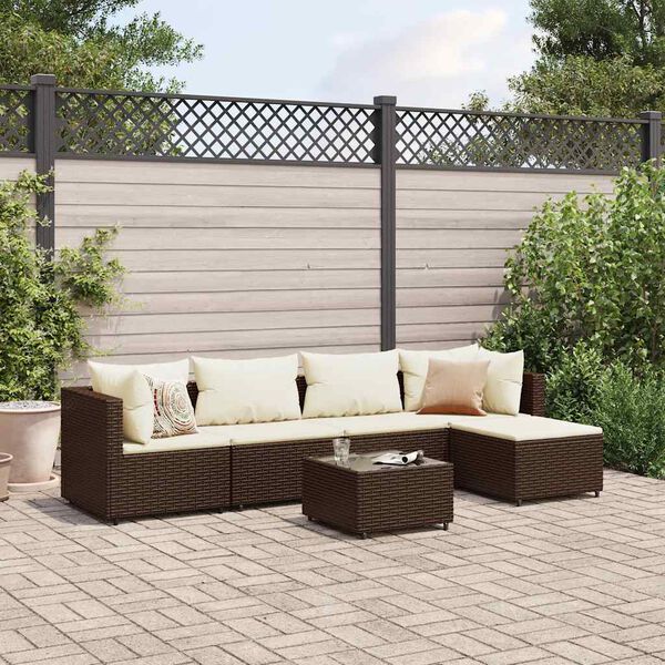 vidaXL 6-delige Loungeset met kussens poly rattan bruin