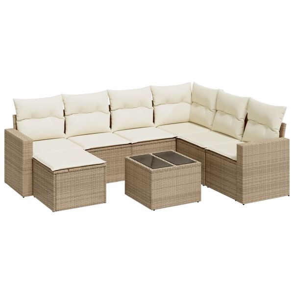 vidaXL 8-delige Loungeset met kussens poly rattan beige