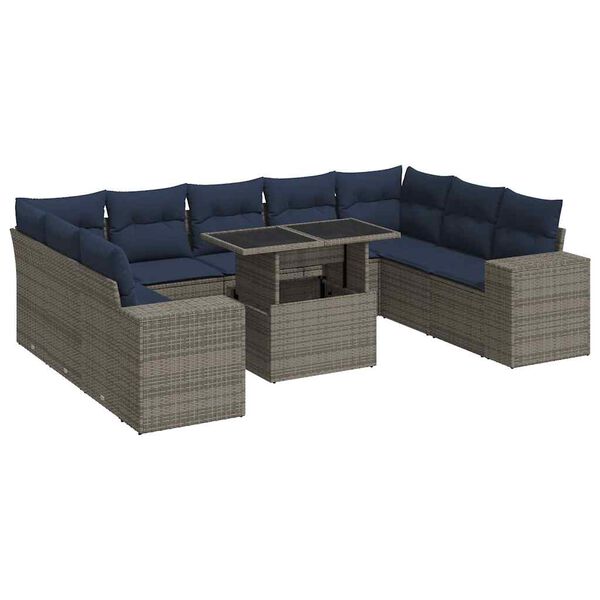 vidaXL 10-delige Loungeset met kussens poly rattan acacia grijs
