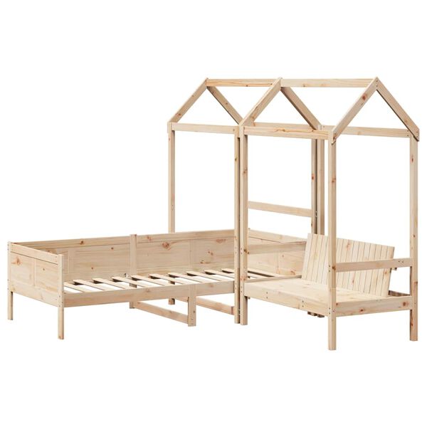 vidaXL Kinderbed met huisje en bankje massief grenenhout 80x200 cm