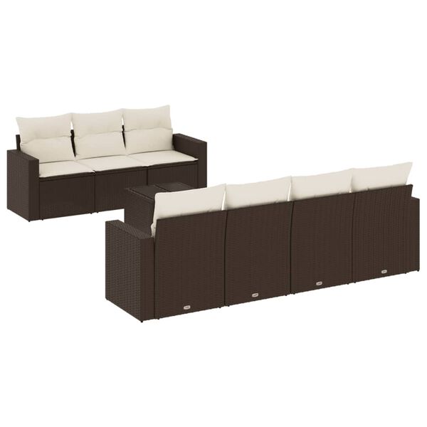 vidaXL 8-delige Loungeset met kussens poly rattan bruin
