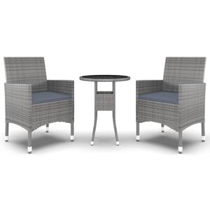 vidaXL 3-delige Tuinset poly rattan grijs