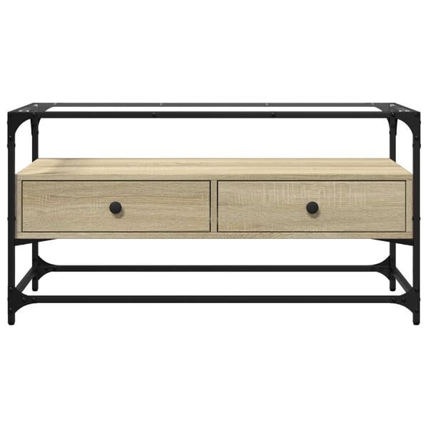 vidaXL Tv-meubel met glazen blad 98x35x51 cm bewerkt hout sonoma eiken