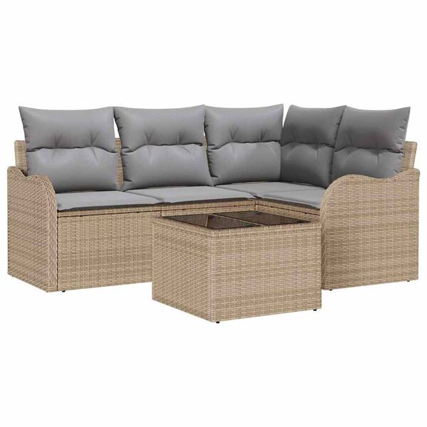 vidaXL Tuin Sofa Set met kussen 5 pcs Beige Poly riet