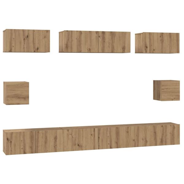 vidaXL Tv-meubelset Wandgemonteerd 8 pcs Artisan Eiken Bewerkt hout