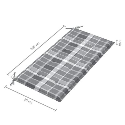 vidaXL Tuinbank met grijs geruit kussen 112 cm massief teakhout