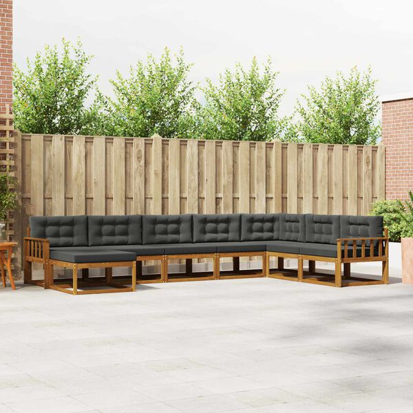 vidaXL Buiten bankenset met kussen 8 pcs Natuurlijk en Antraciet