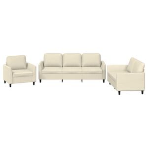 vidaXL 3-delige Loungeset met kussens kunstleer cr&egrave;me