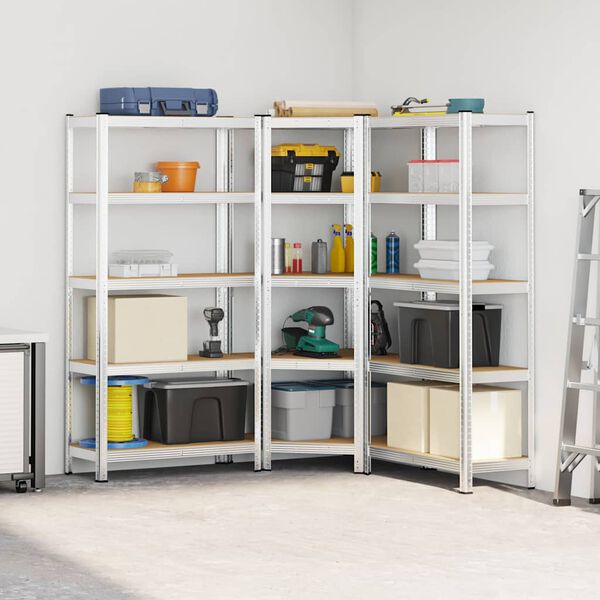 vidaXL Legbordenset 5-laags 3 st staal en bewerkt hout zilverkleurig