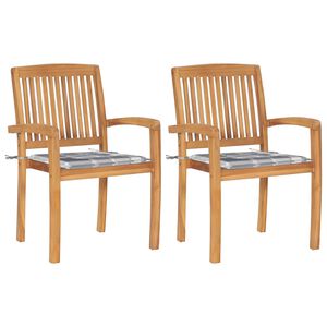 vidaXL Tuinstoelen 2 st met grijs geruite kussens massief teakhout
