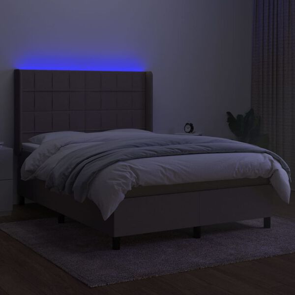 vidaXL Boxspring met matras en LED stof taupe 140x200 cm
