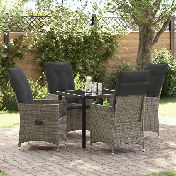 vidaXL Tuin eettafelset met kussen 5 pcs Grijs poly rattan