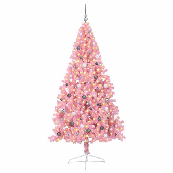 vidaXL Kunstmatig Voorverlicht Kerstboom met 300 LED Roze 240 cm PVC