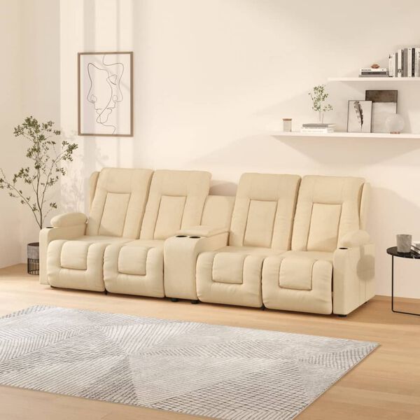 vidaXL Massagestoel 4-zits verstelbaar bekerhouders stof crèmekleurig