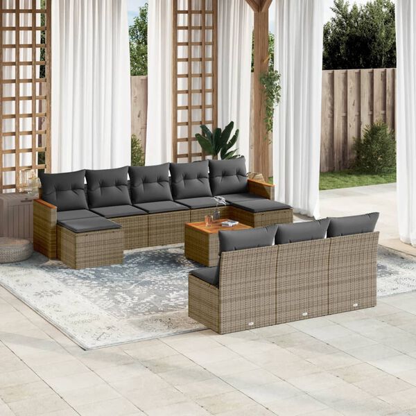 vidaXL 11-delige Loungeset met kussens poly rattan grijs