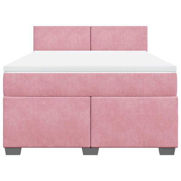 vidaXL Boxspring met matras fluweel roze 160x200 cm