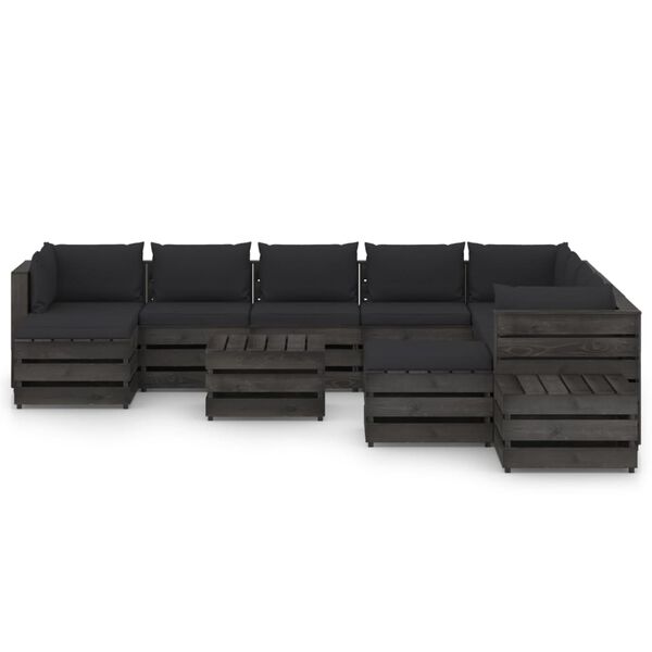 vidaXL 12-delige Loungeset met kussens grijs ge&iuml;mpregneerd hout