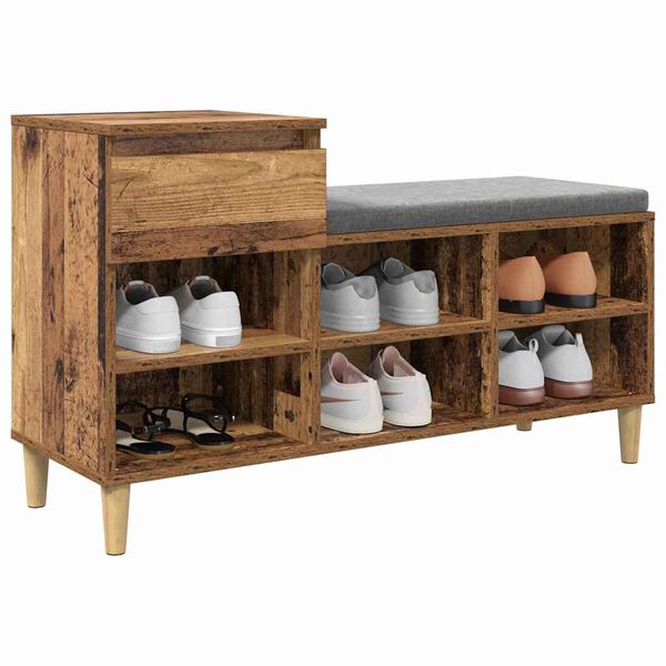 vidaXL Schoenenkast met lade Oudhout 102 x 36 x 60 cm Bewerkt hout