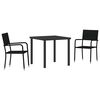 vidaXL Tuin eettafelset met kussen 3 pcs Zwart poly rattan