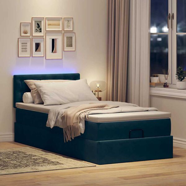 vidaXL Ottoman bed met matras en LED's 100x200 cm fluweel donkerblauw