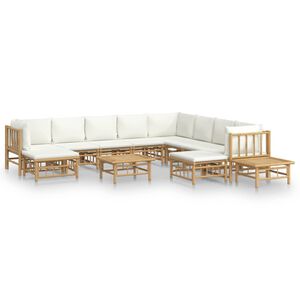 vidaXL 12-delige Loungeset met kussens bamboe cr&egrave;mewit