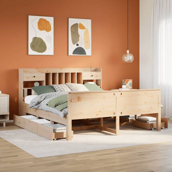 vidaXL Bed met boekenkast zonder matras massief grenenhout 180x200 cm