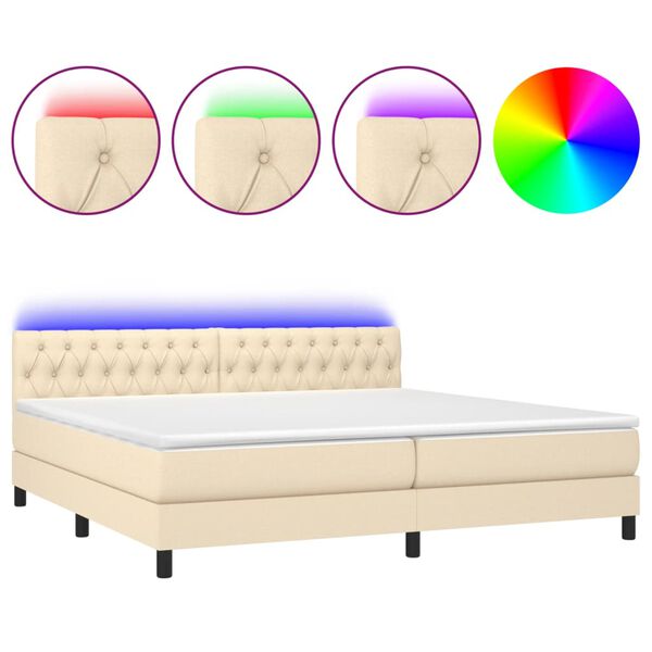 vidaXL Boxspring met matras en LED stof cr&egrave;mekleurig 200x200 cm