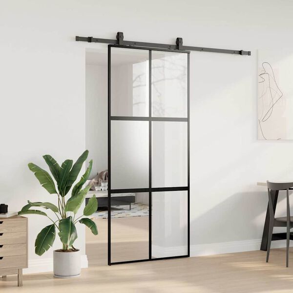 vidaXL Schuifdeur met beslagset 90x205 cm gehard glas zwart