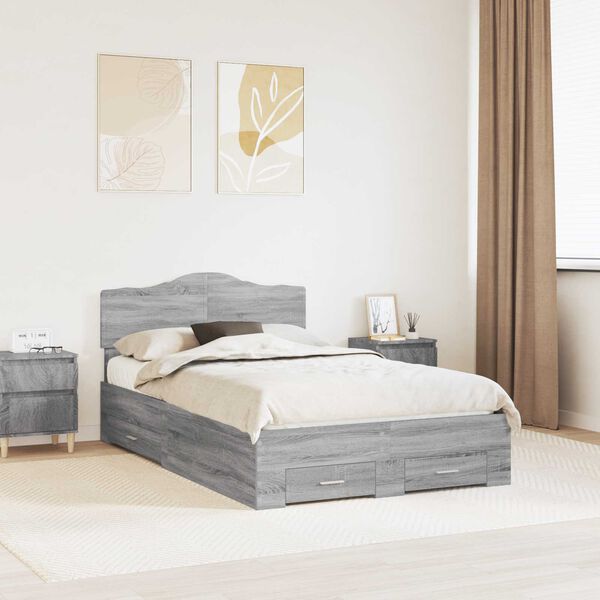 vidaXL Bedframe met hoofdeinde Grijs Sonoma 135 x 190 cm Bewerkt hout