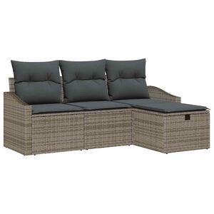vidaXL Bankstel met kussen met opslag 4 pcs Grijs poly rattan