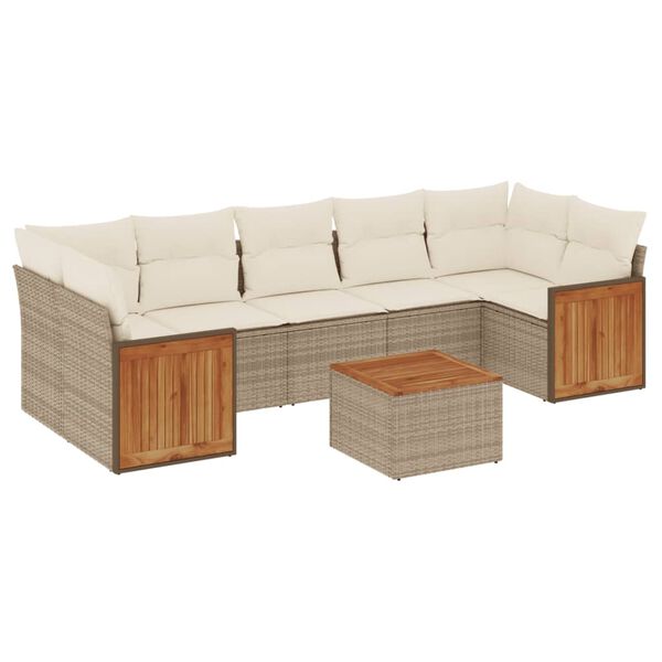 vidaXL 8-delige Loungeset met kussens poly rattan beige