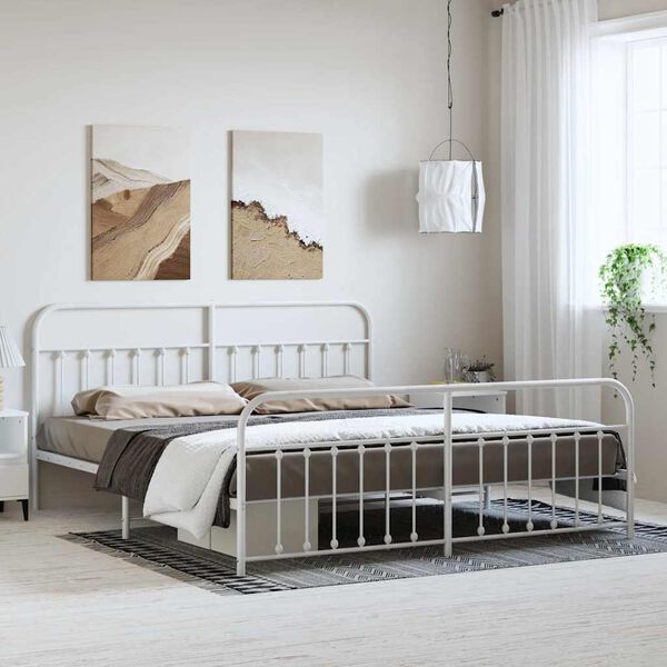 vidaXL Bedframe met hoofd- en voeteneinde metaal wit 193x203 cm