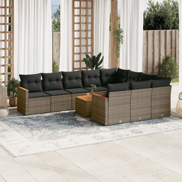 vidaXL 11-delige Loungeset met kussens poly rattan grijs
