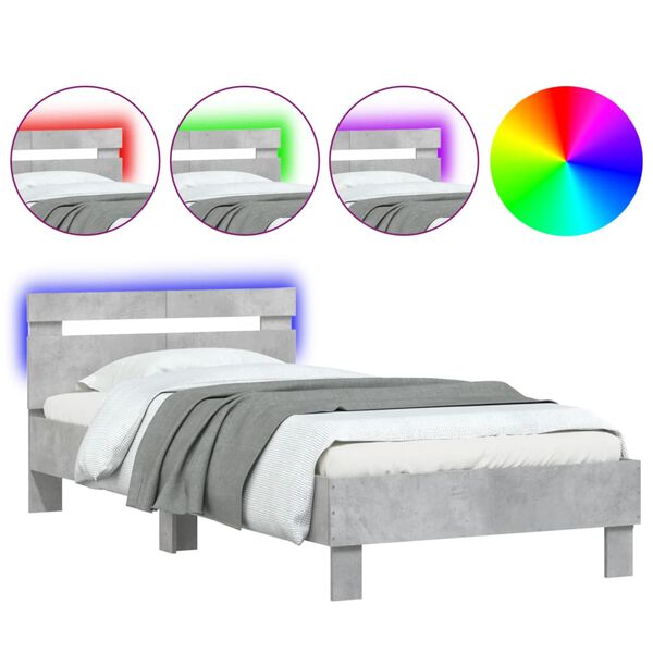 vidaXL Bedframe met hoofdbord en LED-verlichting betongrijs 100x200 cm