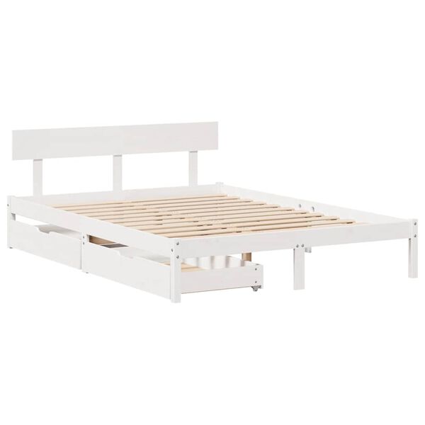 vidaXL Bedframe zonder matras massief grenenhout wit 135x190 cm