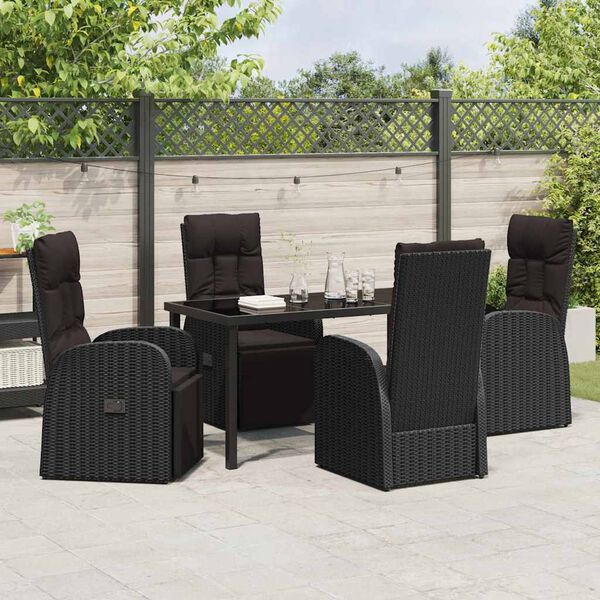 vidaXL Tuin eettafelset met kussen 5 pcs Zwart poly rattan