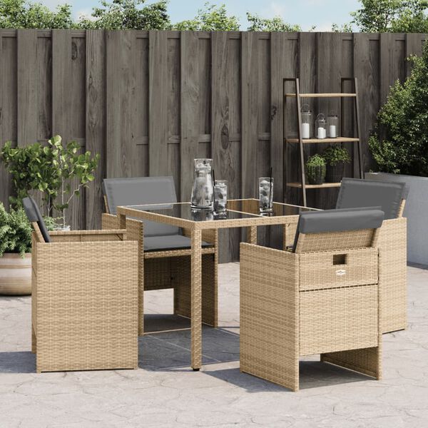 vidaXL Tuinstoelen 4 st met kussens poly rattan gemengd beige
