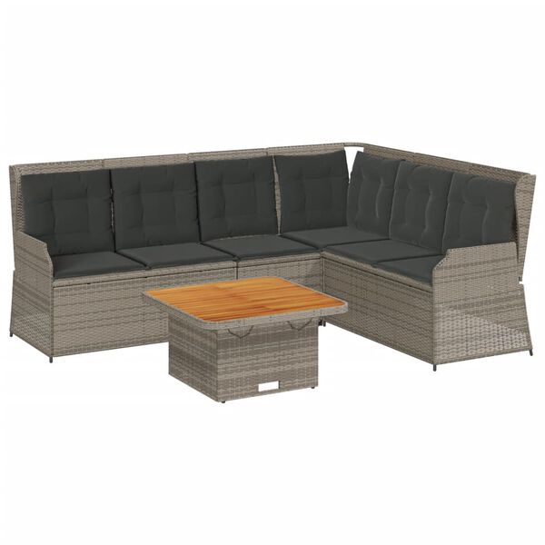 vidaXL 5-delige Loungeset met kussens poly rattan grijs