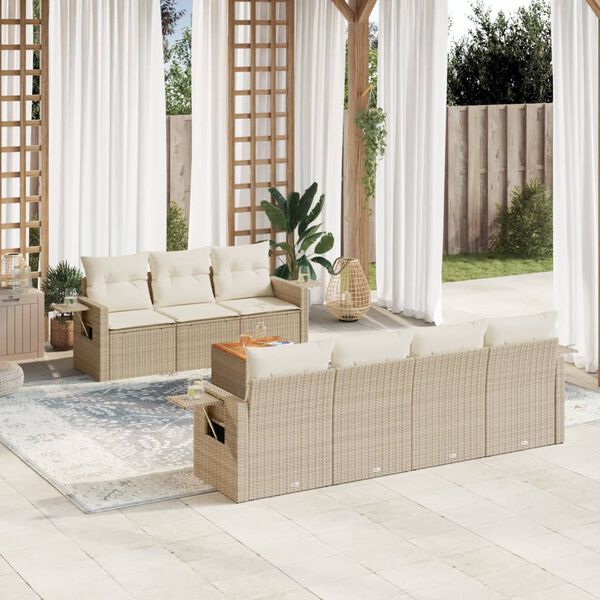 vidaXL 8-delige Loungeset met kussens poly rattan beige
