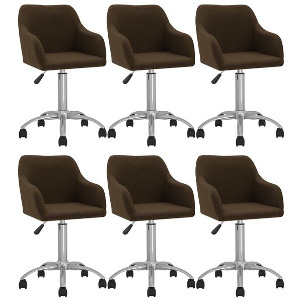 vidaXL Eetkamerstoelen draaibaar 6 st stof donkerbruin