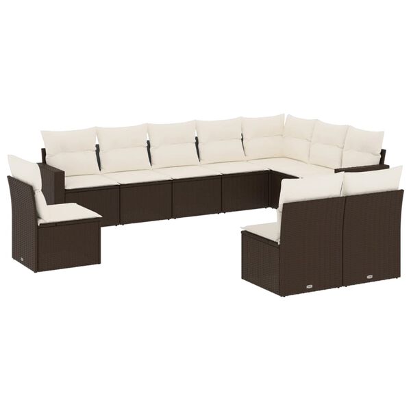 vidaXL 10-delige Loungeset met kussens poly rattan bruin