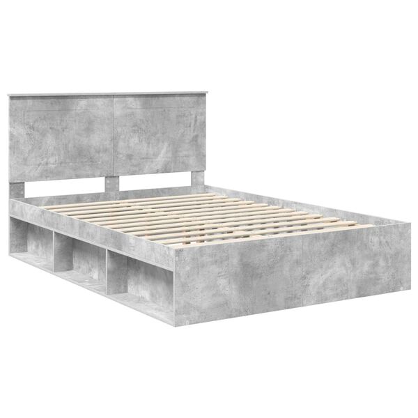 vidaXL Bedframe met hoofdeinde Beton 140 x 190 cm Massief grenenhout