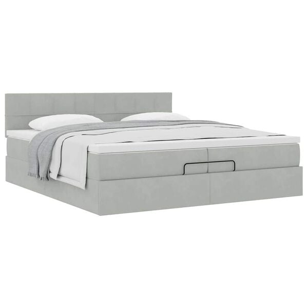 vidaXL Ottoman bed met matras 200x200 cm fluweel lichtgrijs