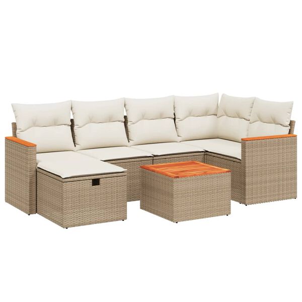vidaXL 7-delige Loungeset met kussens poly rattan beige