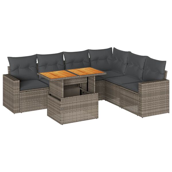 vidaXL 7-delige Loungeset met kussens poly rattan grijs